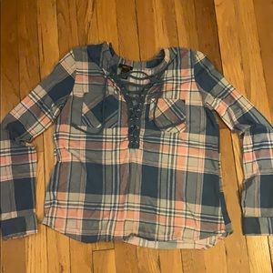 Pink and blue lace up flannel